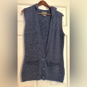 Woolrich Hooded Sweater Large Navy Speckled Vest Button Round‎ Hem